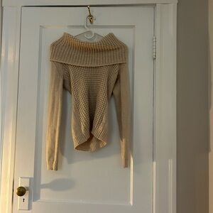 Angel Of The North Beige Off-Shoulder Sweater